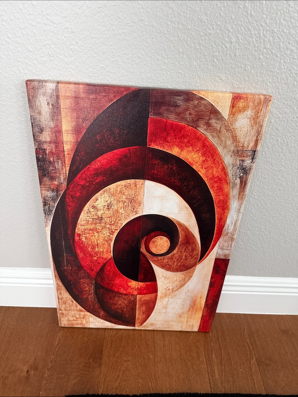 Abstract Spiral Canvas Wall Art in Red, Brown, Cream